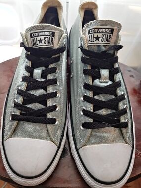 Converse Silver Metallic Low Top Sneakers with Black Laces
